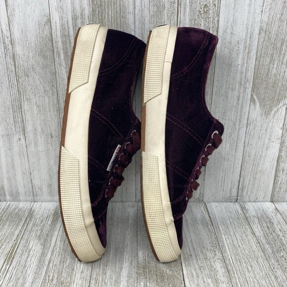 Superga Velvet Sneakers Women's 8.5 Mens 7 Lace Up Low Top Plum Burgundy Purple - Picture 9 of 12
